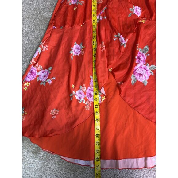 Altar'd State Women's Red Floral Satin Maxi Dress XS V-Neck High Low *read E108 - Picture 13 of 14